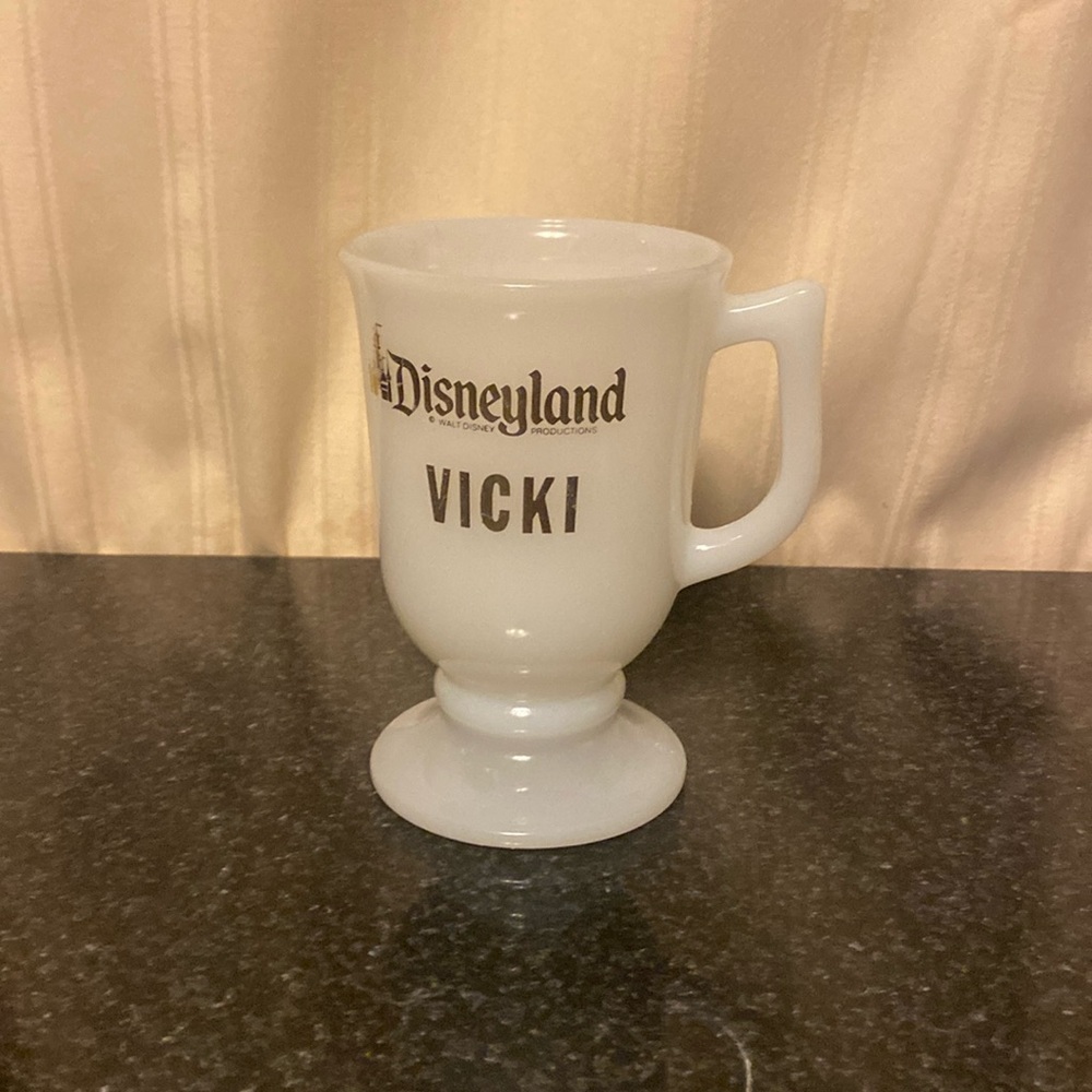 Vintage Disneyland Milk Glass Personalized Vicki Mug